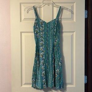 Old Navy White, Yellow, & Teal Floral Spaghetti Strap Dress Small